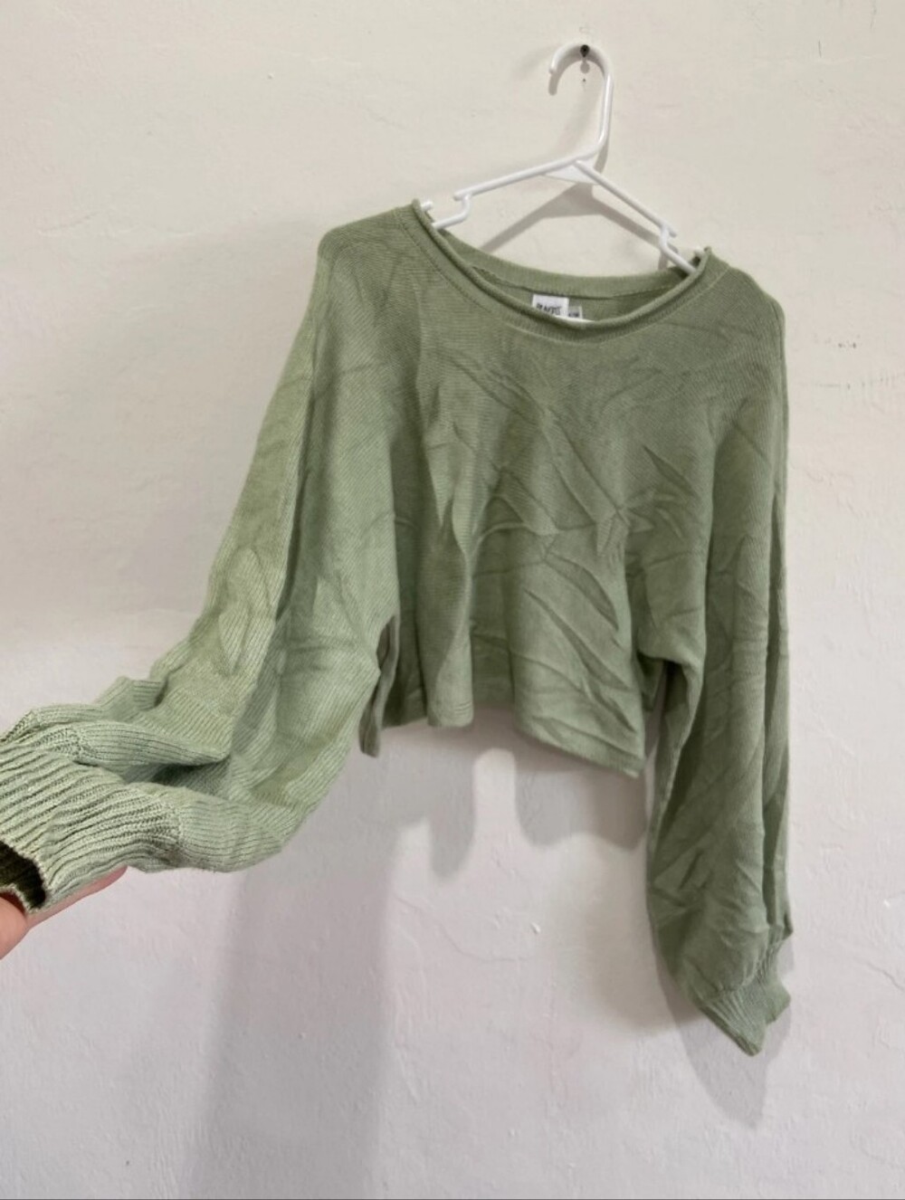 Princess Polly Sage Green Cropped Knit Long-Sleeve Top